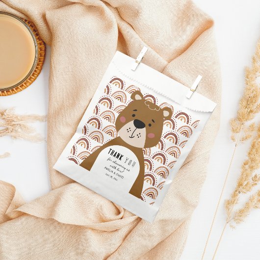 Cute Boho Bear Rainbow Neutral Baby Shower  Bedankzakje