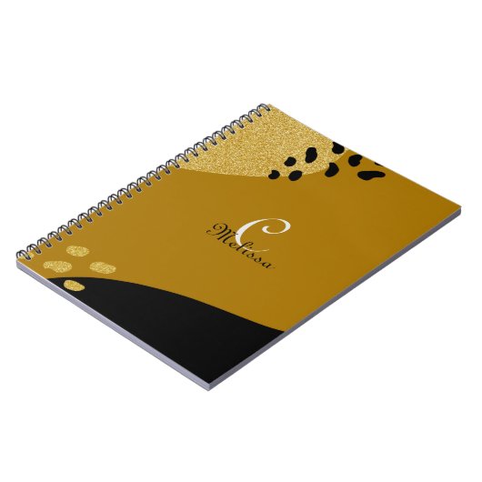 Cute Boho Black en Gold Custom Monogram Name Notitieboek (Linkerzijde)