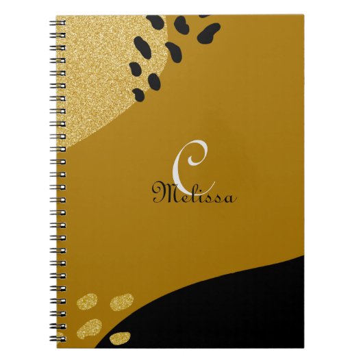 Cute Boho Black en Gold Custom Monogram Name Notitieboek (Voorkant)