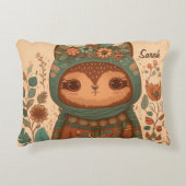 Cute boho bloemige uil  accent kussen (Voorkant)