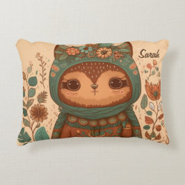 Cute boho bloemige uil  accent kussen