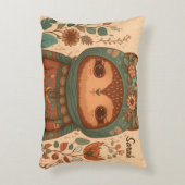 Cute boho bloemige uil  accent kussen (Voorkant(Verticaal))