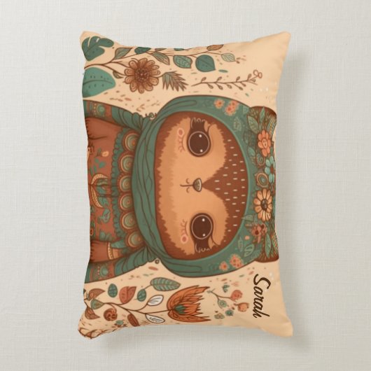 Cute boho bloemige uil  accent kussen (Voorkant(Verticaal))