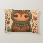 Cute boho bloemige uil  accent kussen (Achterkant)