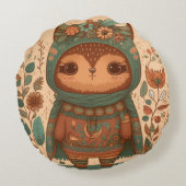 Cute boho bloemige uil rond kussen (Achterkant)