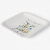 Cute Boho Blue Nursery Foliage Boy Baby shower Papieren Bordje (Gebogen)