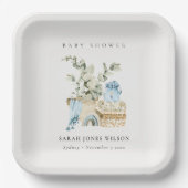 Cute Boho Blue Nursery Foliage Boy Baby shower Papieren Bordje (Voorkant)