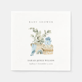Cute Boho Blue Nursery Foliage Boy Baby shower Servet