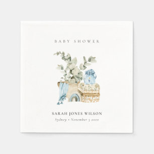 Cute Boho Blue Nursery Foliage Boy Baby shower Servet