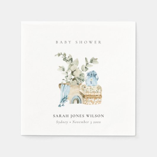 Cute Boho Blue Nursery Foliage Boy Baby shower Servet (Voorkant)