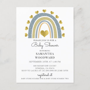 Cute Boho Blue Rainbow Baby Shower Uitnodiging