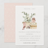Cute Boho Blush Nursery Foliage Girl Baby shower Bedankkaart (Voorkant / Achterkant)