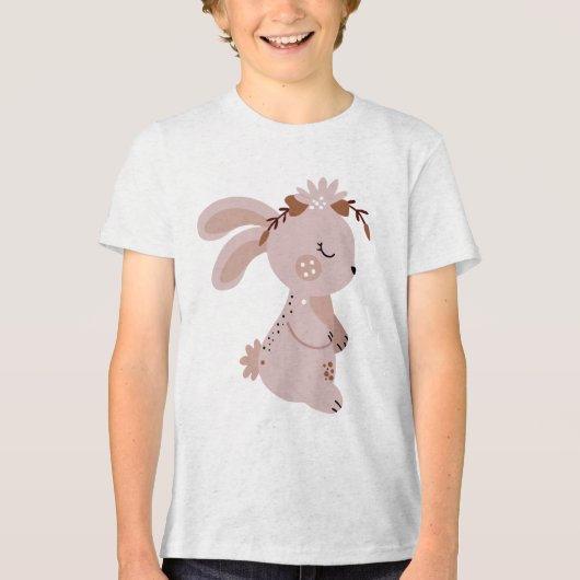 Cute Boho Bunny with Floral Headband  Tri-Blend Shirt (Voorkant)