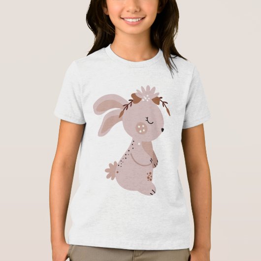 Cute Boho Bunny with Floral Headband  Tri-Blend Shirt (Voorkant)