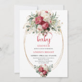 Cute Boho Burgundy Blush Greenery Gold Floral Baby Kaart (Voorkant)