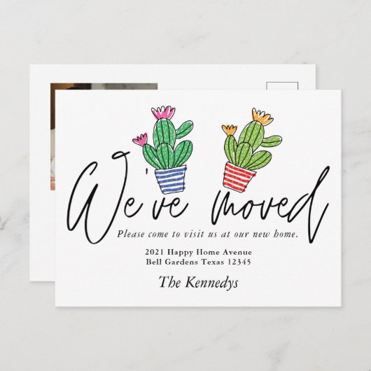 Cute Boho Cactus We hebben familiefoto's verplaats Aankondigingskaart (Voorkant / Achterkant)
