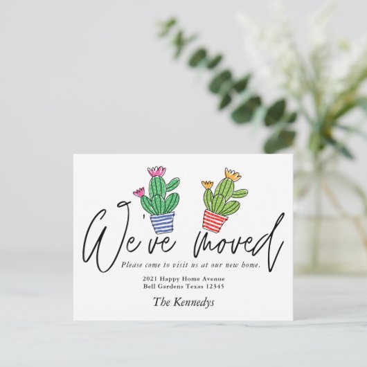 Cute Boho Cactus We hebben familiefoto's verplaats Aankondigingskaart (Staand voorkant)