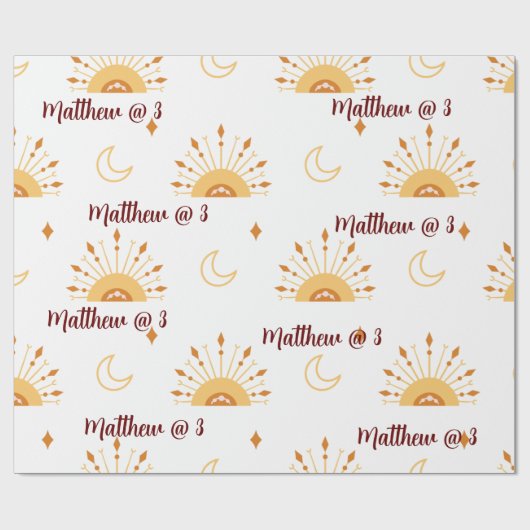 Cute Boho Celestial Kids Birthday Seamless Pattern Cadeaupapier (Vlak)