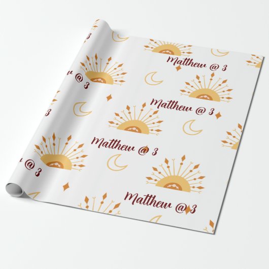 Cute Boho Celestial Kids Birthday Seamless Pattern Cadeaupapier (Uitgerold)