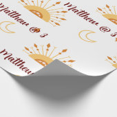 Cute Boho Celestial Kids Birthday Seamless Pattern Cadeaupapier (Hoek)