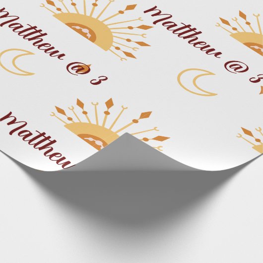 Cute Boho Celestial Kids Birthday Seamless Pattern Cadeaupapier (Hoek)