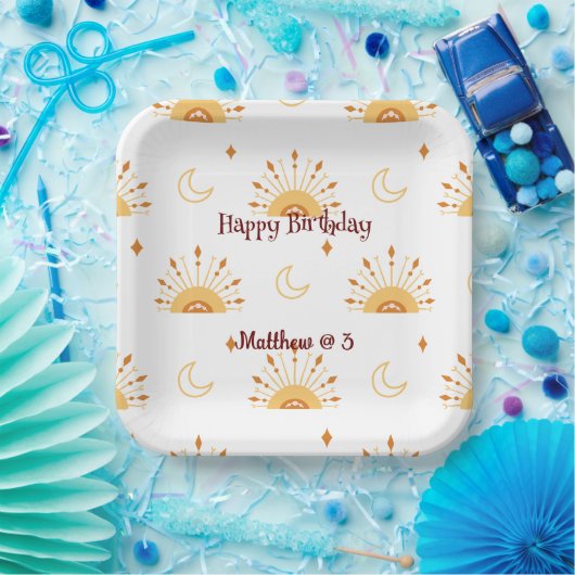 Cute Boho Celestial Seamless Pattern Kids Birthday Papieren Bordje (Feest)