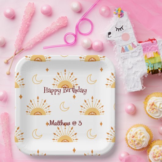 Cute Boho Celestial Seamless Pattern Kids Birthday Papieren Bordje (Feest)