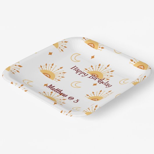 Cute Boho Celestial Seamless Pattern Kids Birthday Papieren Bordje (Gebogen)