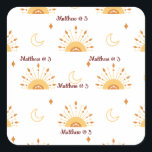 Cute Boho Celestial Seamless Pattern Kids Birthday Vierkante Sticker<br><div class="desc">Geef je feestcadeautjes op met de kutste stickers! Onze boho patroonstickers zijn de perfecte aanvulling op elke gebeurtenis en zullen je gasten laten glimlachen. Deze stickers zijn voorzien van een levendig, geel hemelachtig naadloos patroon en bieden een opvallende en stijlvolle afwerking aan elk geschenk. Pas het aan met jouw naam....</div>