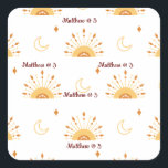 Cute Boho Celestial Seamless Pattern Kids Birthday Vierkante Sticker<br><div class="desc">Geef je feestcadeautjes op met de kutste stickers! Onze boho patroonstickers zijn de perfecte aanvulling op elke gebeurtenis en zullen je gasten laten glimlachen. Deze stickers zijn voorzien van een levendig, geel hemelachtig naadloos patroon en bieden een opvallende en stijlvolle afwerking aan elk geschenk. Pas het aan met jouw naam....</div>