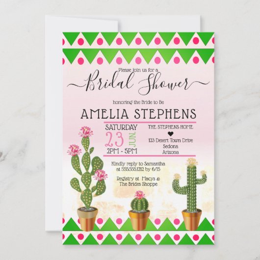 Cute Boho Chic Cactus Tribal Vrijgezellenfeest Kaart (Voorkant)