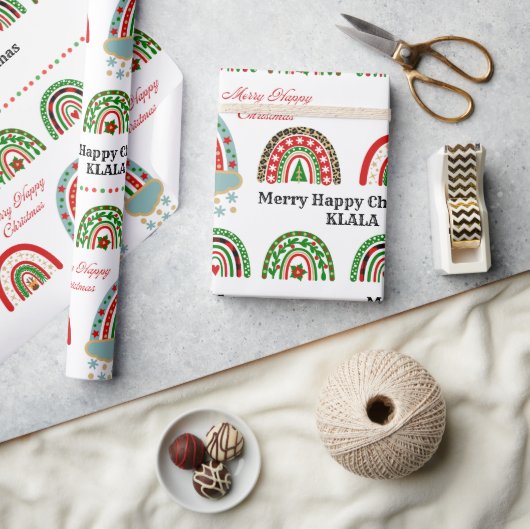 Cute Boho Christmas Rainbow Plaid Leopard Holiday Cadeaupapier (Crafts)