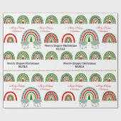 Cute Boho Christmas Rainbow Plaid Leopard Holiday Cadeaupapier (Vlak)