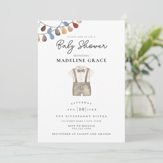 Cute Boho Clothes Boy Baby shower Invitation Kaart (Staand voorkant)