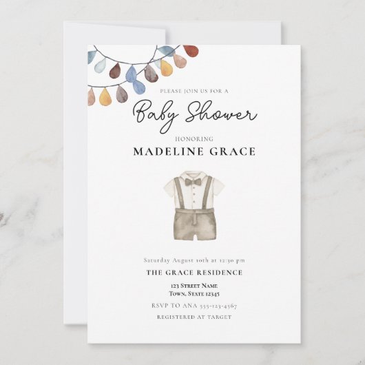 Cute Boho Clothes Boy Baby shower Invitation Kaart (Voorkant)