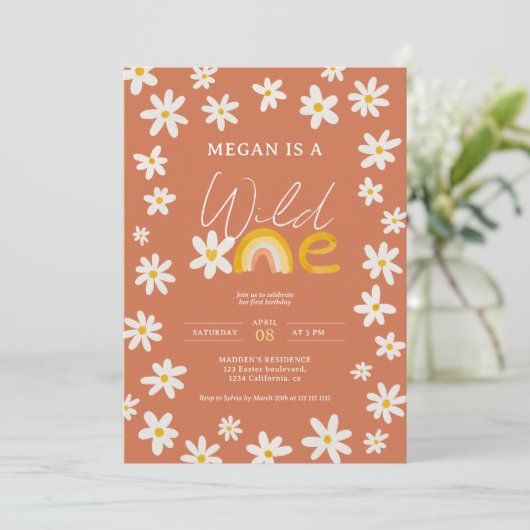 Cute boho daisy rainbow Wilde Eerste verjaardag ki Kaart (Staand voorkant)