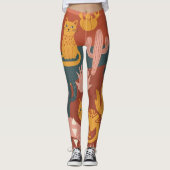 Cute Boho Desert Cats Cactus Succulent Pattern Leggings (Voorkant)