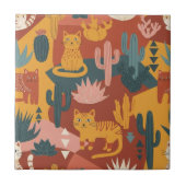 Cute Boho Desert Cats Cactus Succulent Pattern Tegeltje (Voorkant)