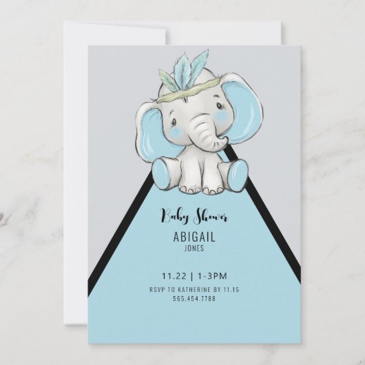 Cute Boho Elephant Oh Baby shower Kaart (Voorkant)