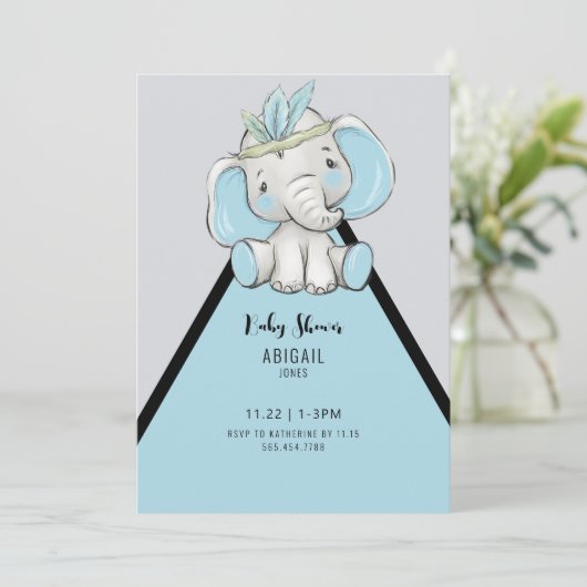 Cute Boho Elephant Oh Baby shower Kaart (Staand voorkant)