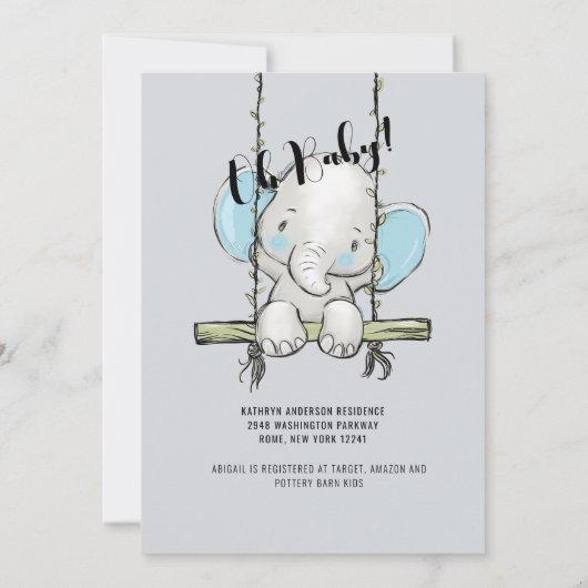 Cute Boho Elephant Oh Baby shower Kaart (Achterkant)