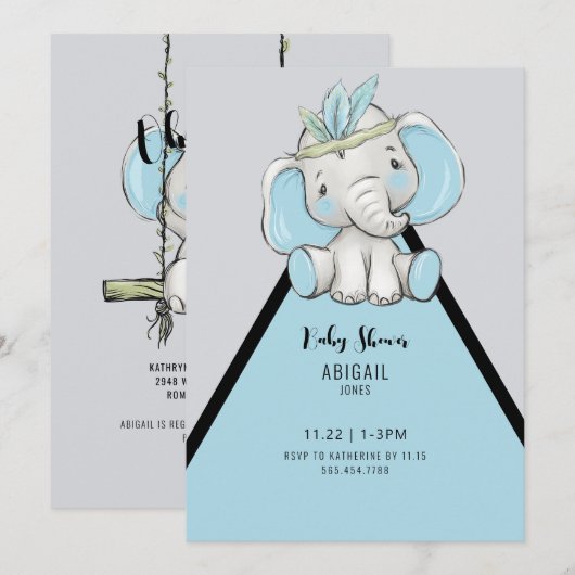 Cute Boho Elephant Oh Baby shower Kaart (Voorkant / Achterkant)
