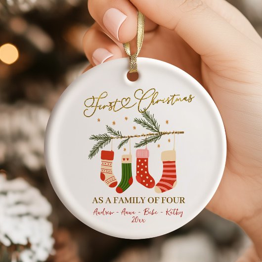 Cute Boho First Christmas Family of Four Keramisch Ornament