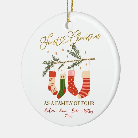 Cute Boho First Christmas Family of Four Keramisch Ornament (Links)