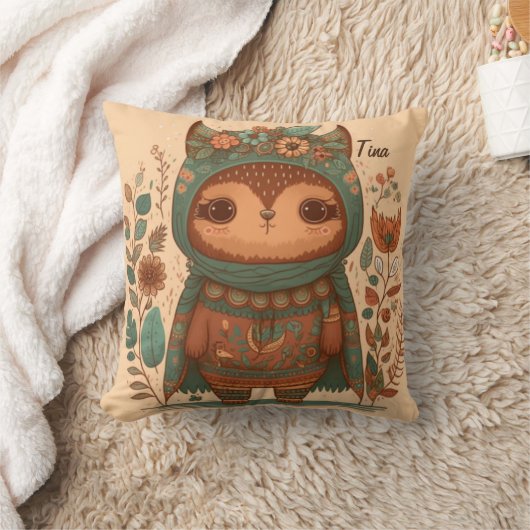 Cute boho floral owl cartoon kussen (Deken)