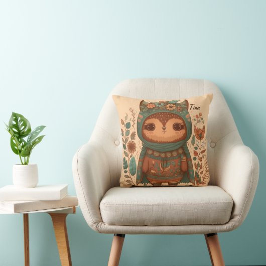Cute boho floral owl cartoon kussen (Stoel)