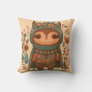 Cute boho floral owl cartoon kussen