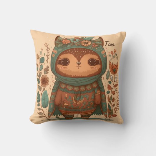 Cute boho floral owl cartoon kussen (Voorkant)