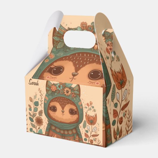 Cute boho floral owl custom bedankdoosjes (Voorkant Zijde)