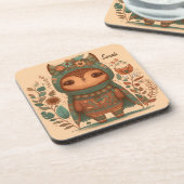 Cute boho floral owl custom bier onderzetter (Linkerzijde)
